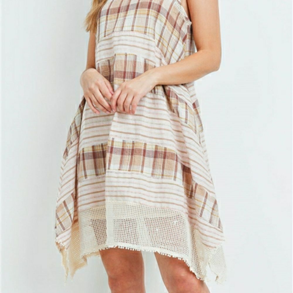 Checkered tank style swing dress with mesh details - Picture 5 of 7